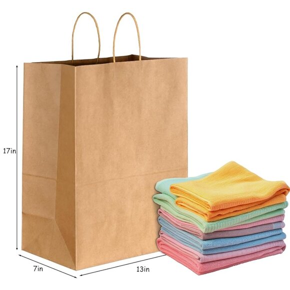 Greenii 50 Kraft Brown Paper With Handles Kraft 16 * 6 * 12 Party Gift Bags - Picture 3 of 7